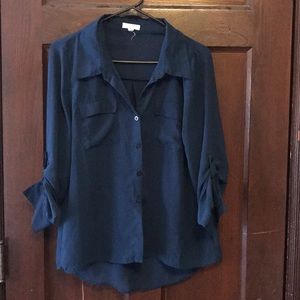 Sheer blue button up blouse